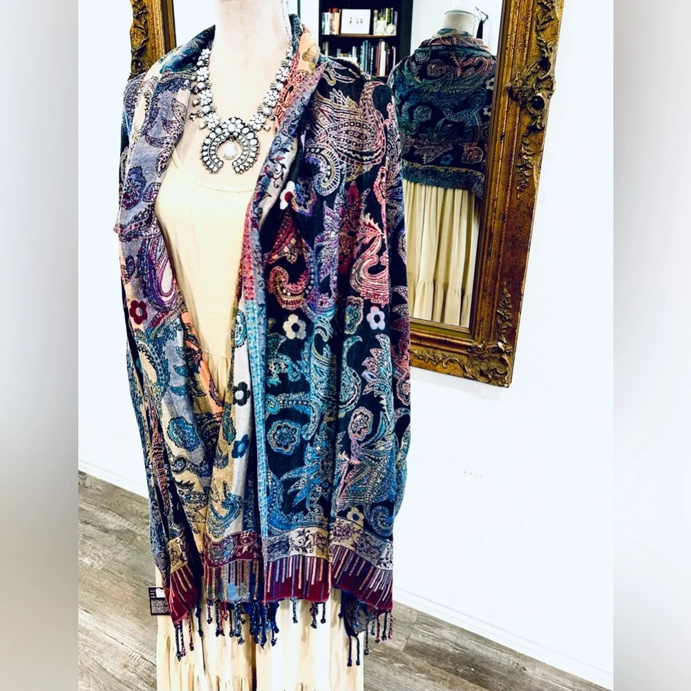 Southwestern Jewel Tone ANU Large Scarf Wrap Shawl Western Gypsy Witchy Boho NEW